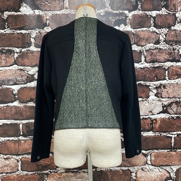 Cabi Jacket Women's Medium Green Black Mixed Media Blazer Cropped Snap Buttons - Picture 10 of 15